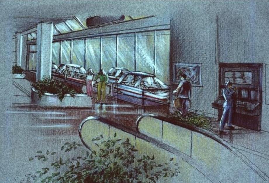 A PRT station inside of a building.