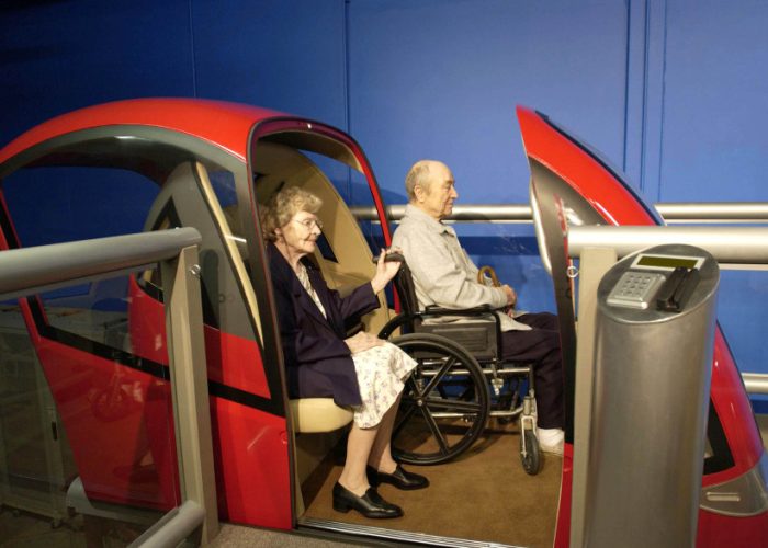 PRT cabs accommodate wheel chairs, bicycles and baby strollers. PRT cabs accommodate wheel chairs, bicycles and baby strollers.